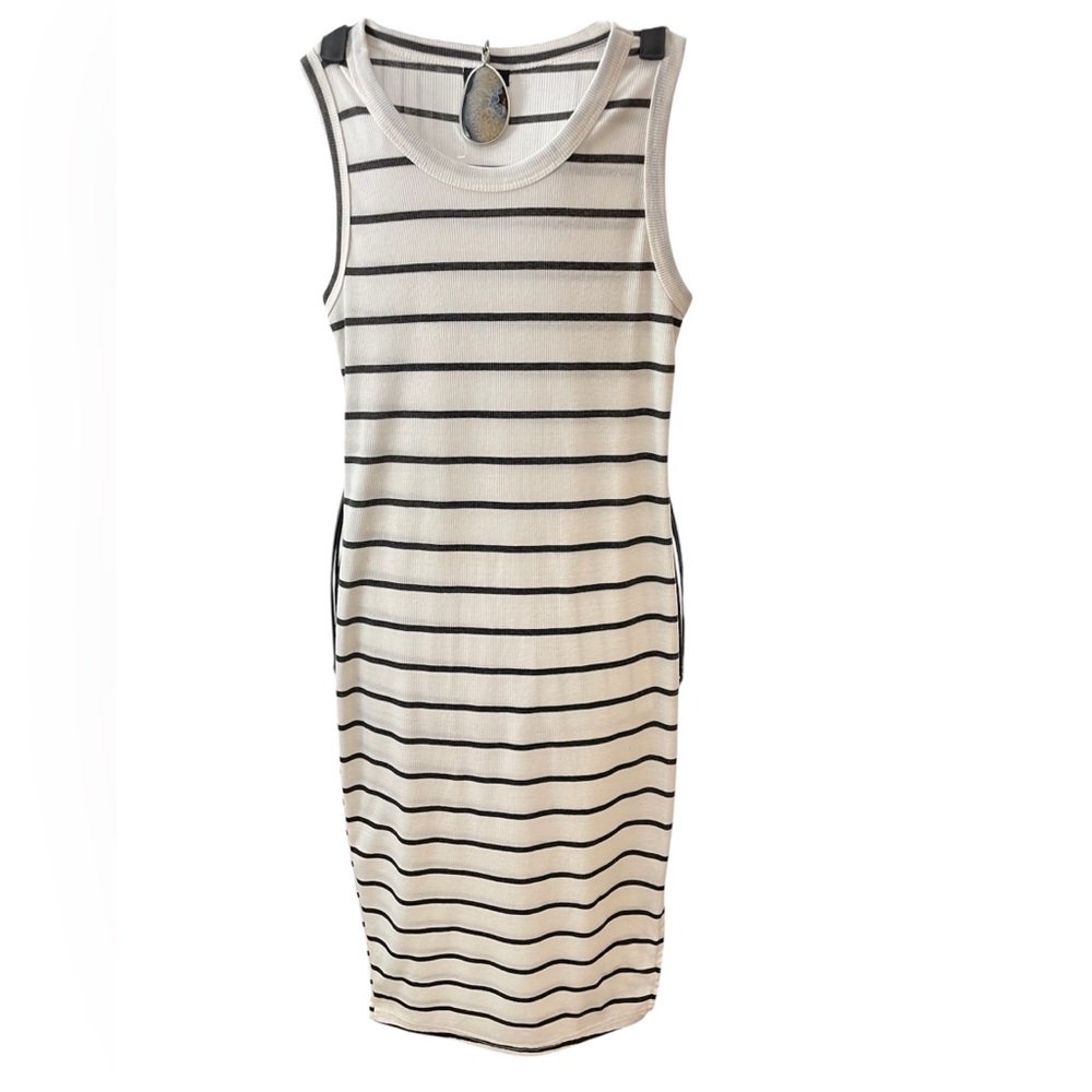 Striped Sleeveless Dress - Black and White Size M